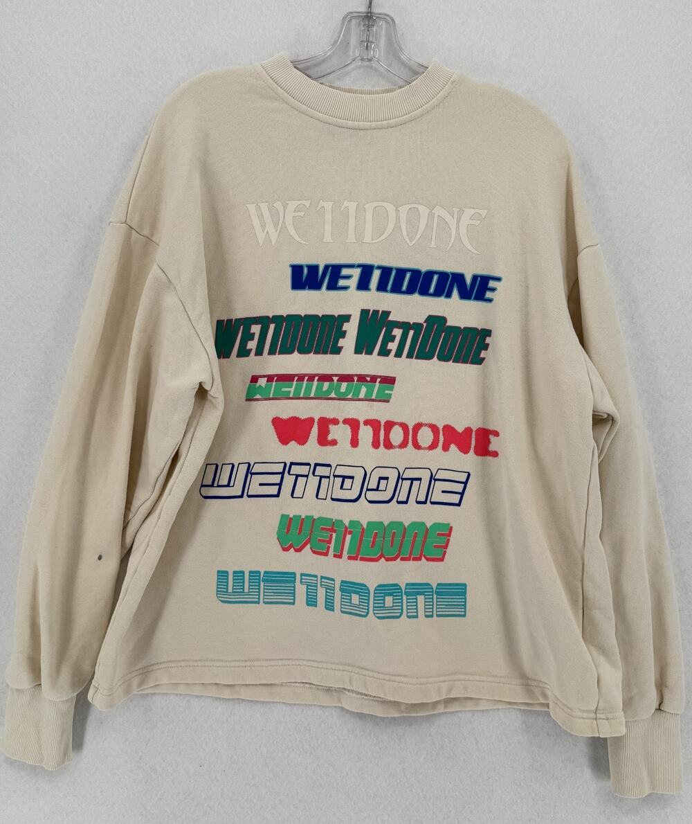 We11done Unisex Ivory Multi Logo Graphic Crew Sweatshirt Sz S